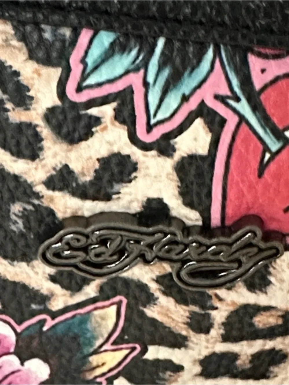 Ed Hardy Black & Pink Floral Leopard Satchel